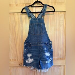 American Eagle Blue Denim Overall Shorts